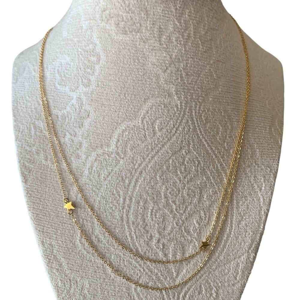 Jennifer Zeuner Star Necklace 14KT Gold Vermeil Layered Double Row Daily Chains